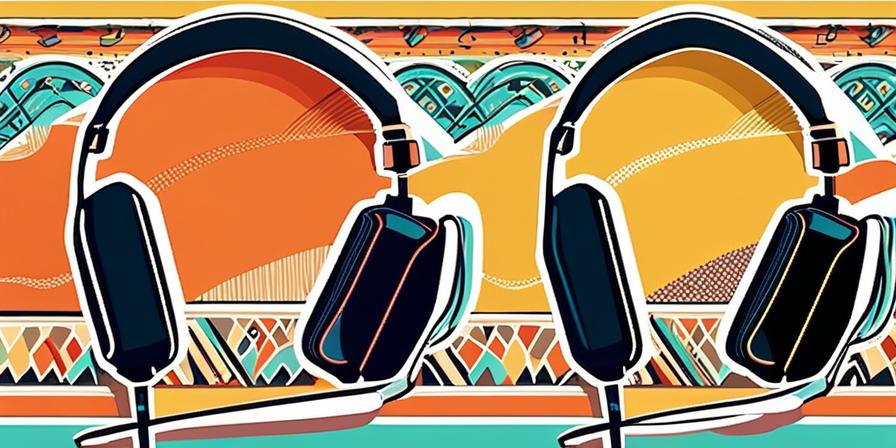 Auriculares modernos y coloridos para disfrutar de la música mientras hablas con amigos en un festival