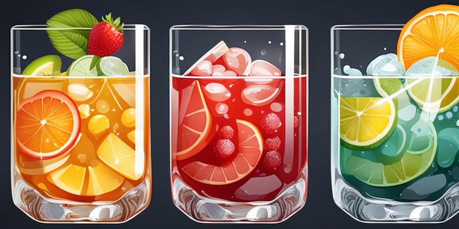 Barra de bebidas exóticas con hielo y frutas