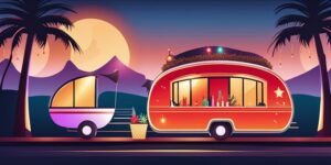 Caravana iluminada en festival al aire libre