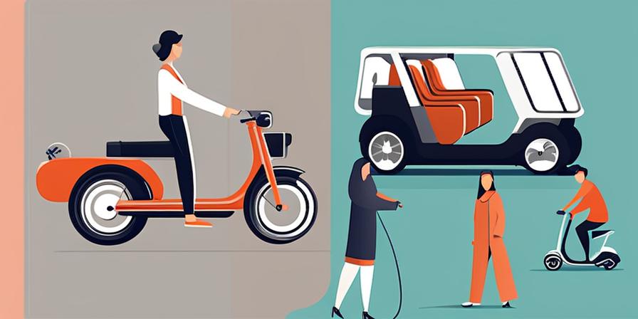 Personas compartiendo transporte: automóvil, bicicletas y scooters