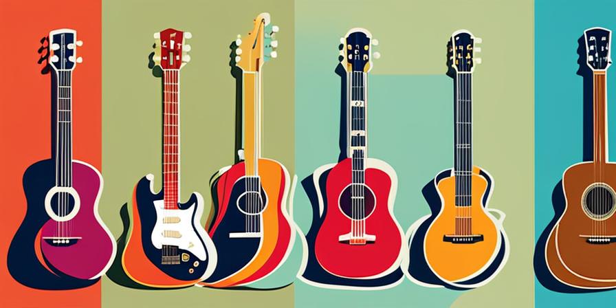 Guitarras acústicas coloridas en festival ao libre