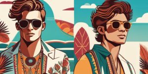 Hombre joven con estilo boho y gafas de sol en festival Coachella