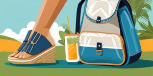 Excursión al aire libre con mochila, botella de agua y gafas de sol en un campo