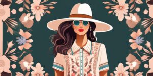 Mujer joven con blusa floreada y sombrero hipster