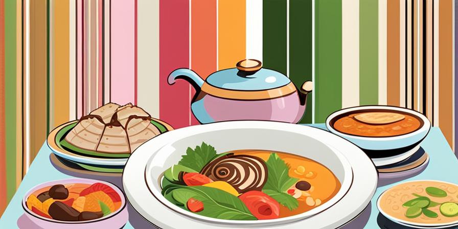 Platos de comida exótica y colorida