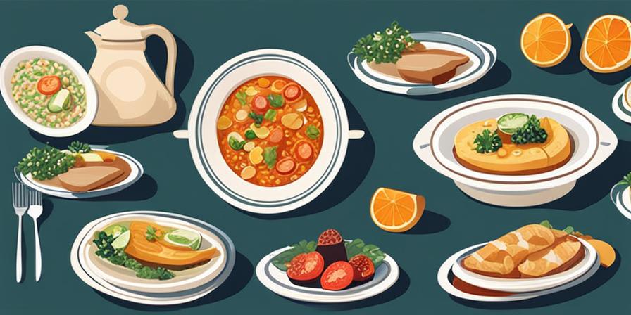 Variedad de platos coloridos y apetitosos en un mostrador de comida